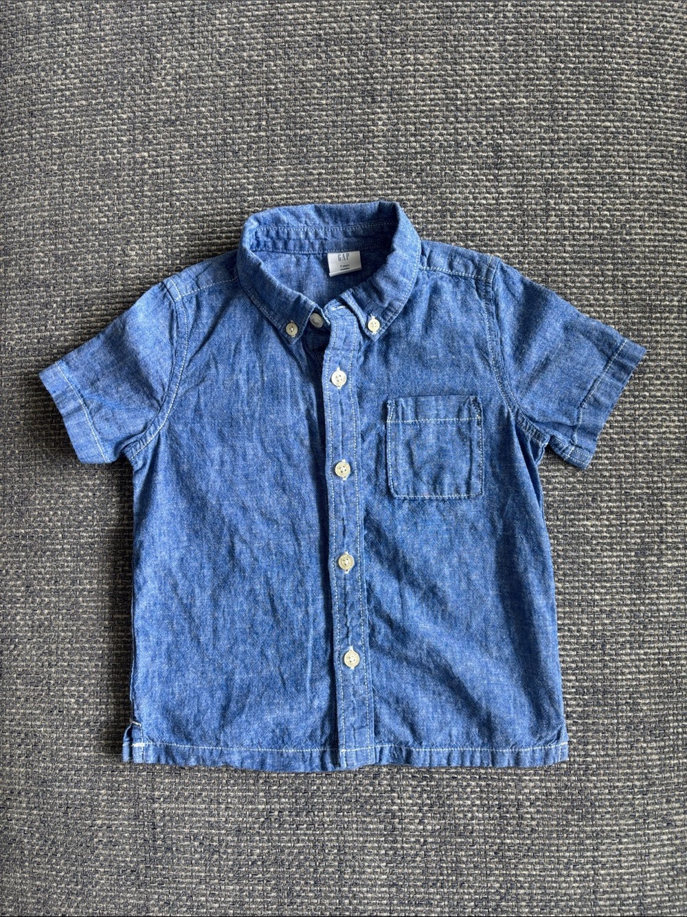 GAP Toddler Short-Sleeve Admiral Blue Linen-Blend Button-Down Shirt | Sz 3T